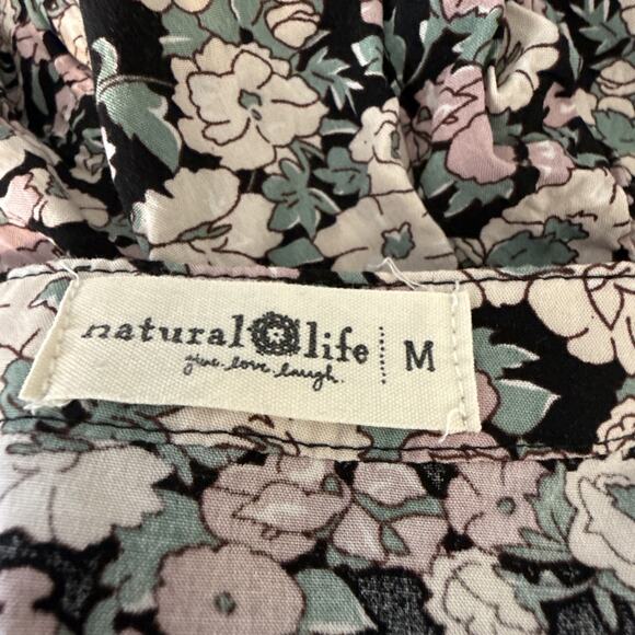 Natural Life Womens Tiered Floral Midi Maxi Dress Size M Boho Pocket Puff Sleeve - Picture 10 of 11